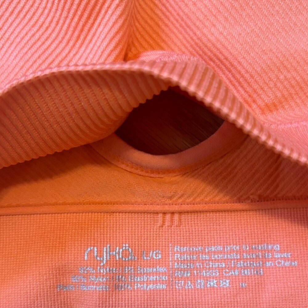 Ryka Ribbed Sports Bra Womens Size Large Orange Tagless Comfort, Removable Pads - Picture 3 of 3